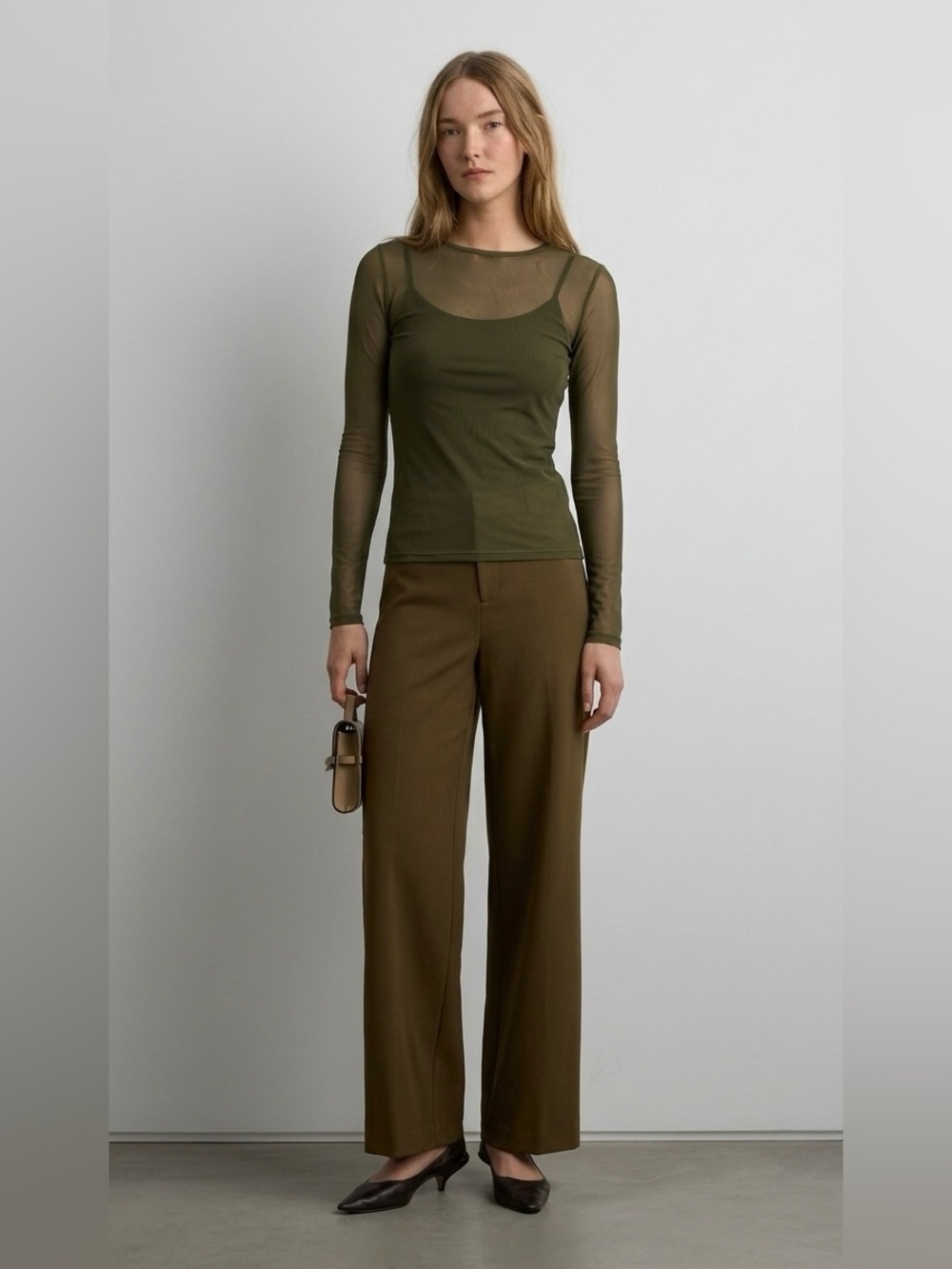 NWT Olive Green Mesh Long Sleeve Shirt by Oak + Fort (Size Small)